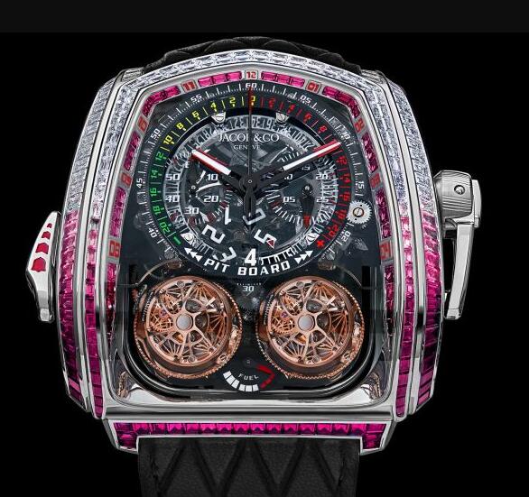 Jacob & Co TWIN TURBO FURIOUS BAGUETTE WHITE DIAMONDS & RUBIES TT800.30.BR.UA.A Replica watch